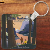 Oude reisposter Pacific Northwest 1925 Trein Sleutelhanger (Achterkant)