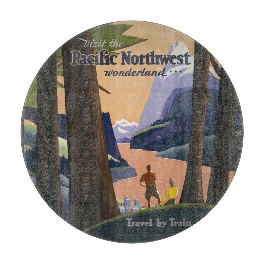 Oude reisposter Pacific Northwest 1925 Trein Snijplank (Voorkant)