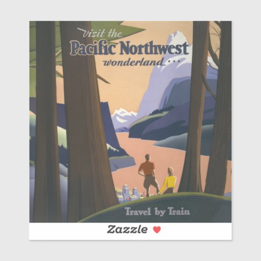 Oude reisposter Pacific Northwest 1925 Trein Sticker (Vel)