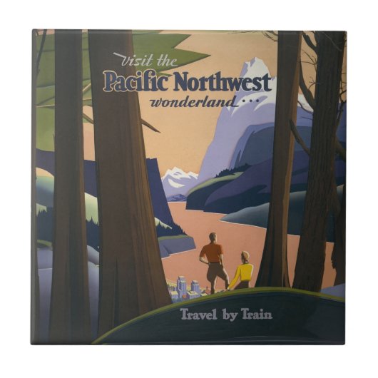 Oude reisposter Pacific Northwest 1925 Trein Tegeltje (Voorkant)
