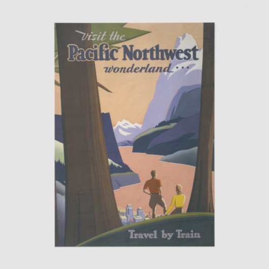 Oude reisposter Pacific Northwest 1925 Trein Tissuepapier (Voorkant)