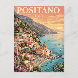 Oude Reisposter Positano, Italië Feestdagenkaart