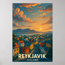 Oude Reisposter Reykjavik IJsland Poster