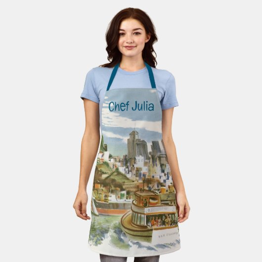 Oude Reisposter San Francisco Bay Ferryboot Schort (Gedragen)