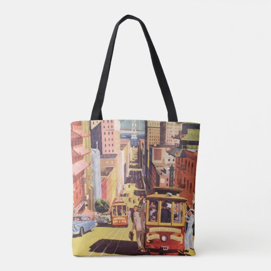 Oude Reisposter San Francisco Kabeltrammetjes Tote Bag (Achterkant)