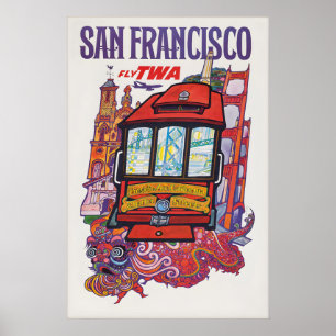 Oude Reisposter San Francisco Print, Kabelbaan Poster
