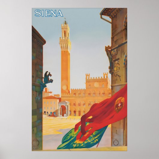 Oude reisposter Siena Italië, Piazza Poster (Voorkant)
