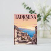 Oude Reisposter | Taormina, Italië Briefkaart (Staand voorkant)