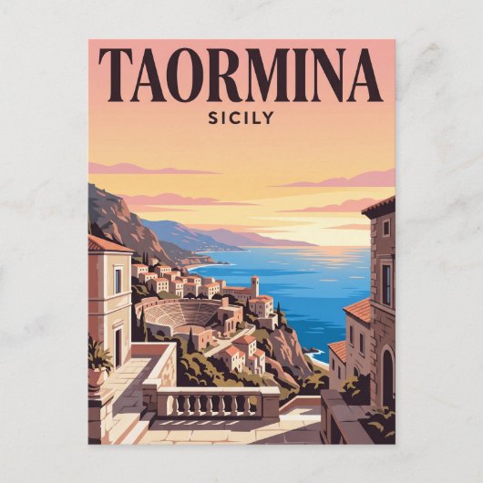 Oude Reisposter | Taormina, Italië Briefkaart (Voorkant)