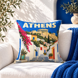 Oude Reisposter van Athene Griekenland Worpkussen Kussen