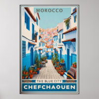 Oude Reisposter van Chefchaouen, Marokko