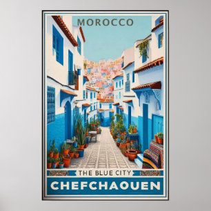 Oude Reisposter van Chefchaouen, Marokko Poster