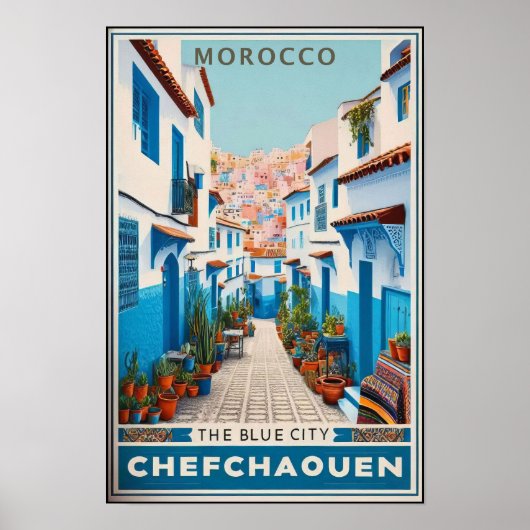 Oude Reisposter van Chefchaouen, Marokko Poster (Voorkant)