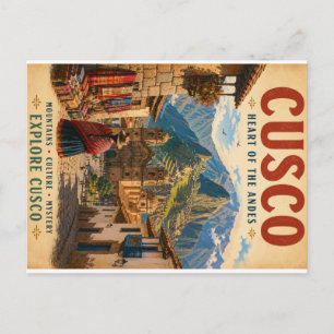 Oude reisposter van Cusco Peru met Andesgebergte Feestdagenkaart