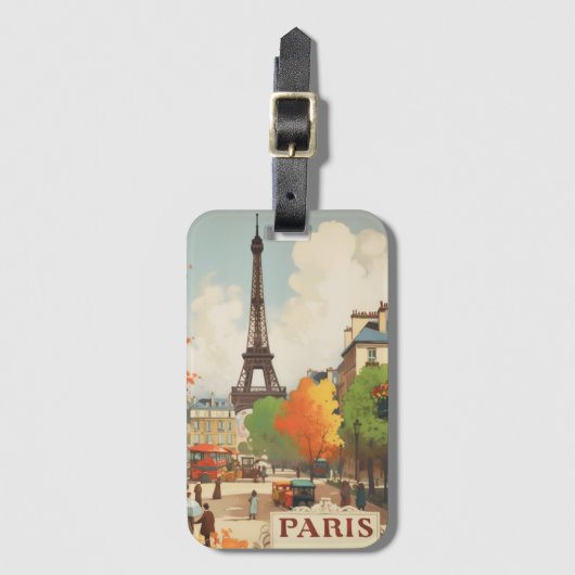 Oude Reisposter van de Eiffeltoren van Parijs Bagagelabel (Voorkant (verticaal))