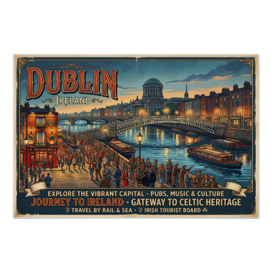 Oude reisposter van Dublin Ierland Perfect Poster (Voorkant)