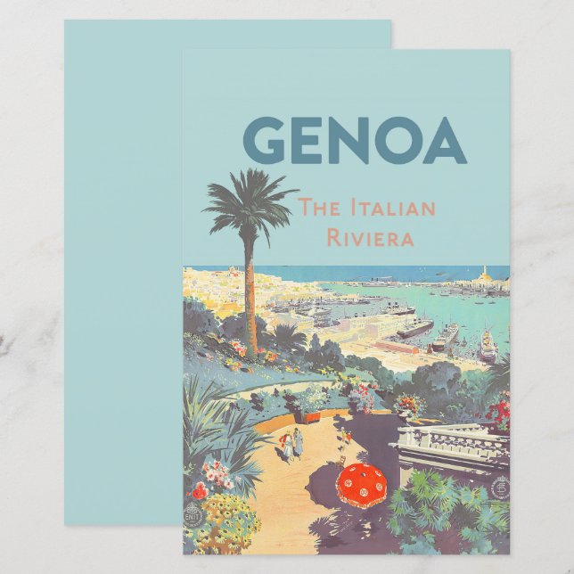Oude reisposter van Genoa Italiaanse Riviera 1931 (Voorkant / Achterkant)