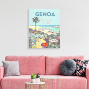 Oude reisposter van Genoa Italiaanse Rivièra 1931 Canvas Afdruk