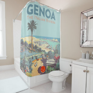 Oude reisposter van Genoa Italiaanse Riviera 1931 Douchegordijn