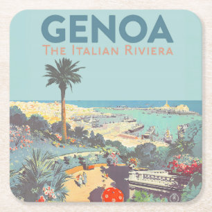 Oude reisposter van Genoa Italiaanse Riviera 1931 Kartonnen Onderzetters