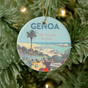 Oude reisposter van Genoa Italiaanse Riviera 1931 Keramisch Ornament