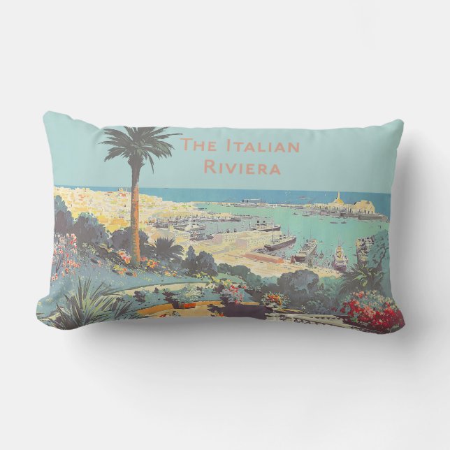 Oude reisposter van Genoa Italiaanse Riviera 1931 Kussen (Voorkant)