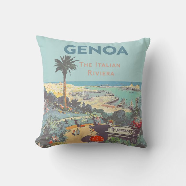 Oude reisposter van Genoa Italiaanse Riviera 1931 Kussen (Voorkant)
