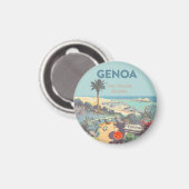Oude reisposter van Genoa Italiaanse Riviera 1931 Magneet (Voorkant / Achterkant)