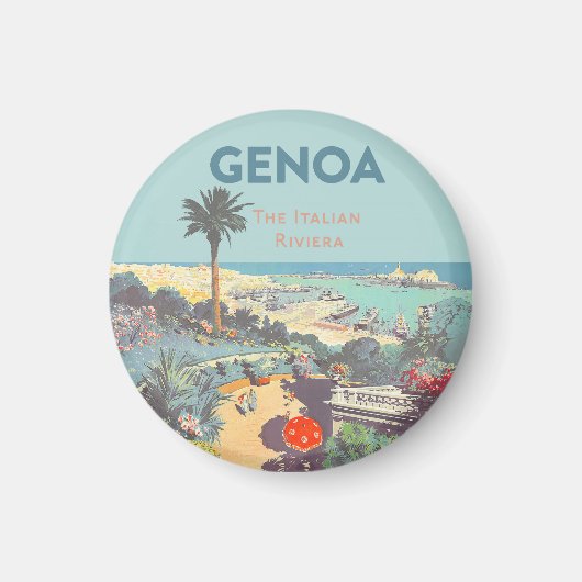 Oude reisposter van Genoa Italiaanse Riviera 1931 Magneet (Voorkant)