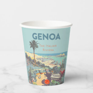 Oude reisposter van Genoa Italiaanse Riviera 1931 Papieren Bekers