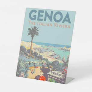 Oude reisposter van Genoa Italiaanse Riviera 1931 Reclamebord Met Voetstuk