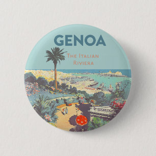 Oude reisposter van Genoa Italiaanse Riviera 1931 Ronde Button 5,7 Cm