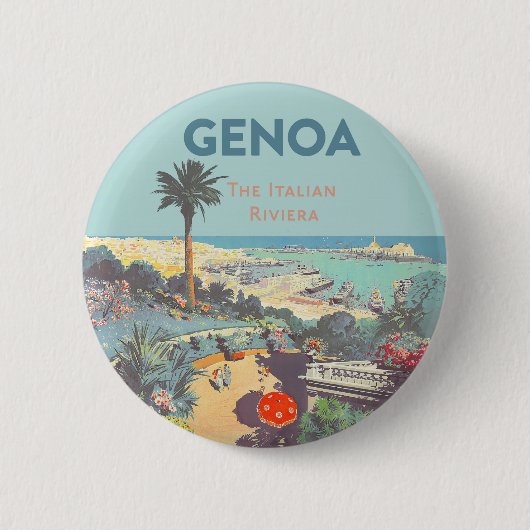 Oude reisposter van Genoa Italiaanse Riviera 1931 Ronde Button 5,7 Cm (Voorkant)