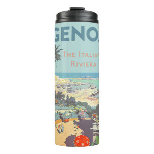 Oude reisposter van Genoa Italiaanse Riviera 1931 Thermosbeker