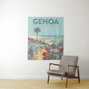 Oude reisposter van Genoa Italiaanse Riviera 1931 Wandkleed