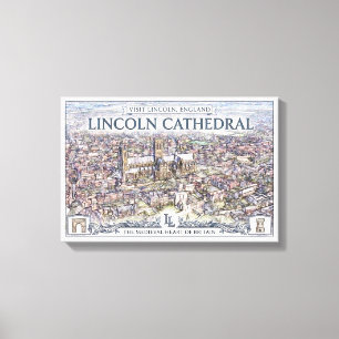 Oude reisposter van Lincoln Cathedral Engeland Canvas Afdruk