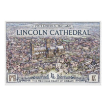 Oude reisposter van Lincoln Cathedral Engeland