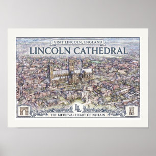 Oude reisposter van Lincoln Cathedral Engeland Poster