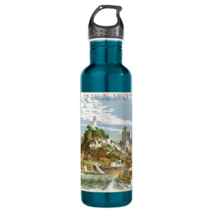 Oude reisposter van San Francisco Bay Ferryboot Waterfles