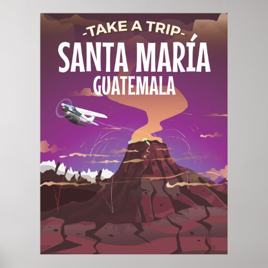 Oude reisposter van Santa María Guatemala. Poster (Voorkant)