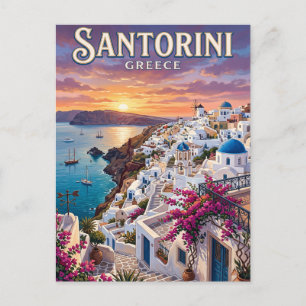 Oude Reisposter van Santorini Briefkaart