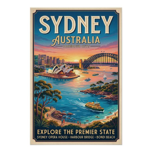 Oude reisposter van Sydney Australië Perfect Poster (Voorkant)