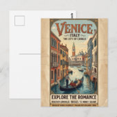 Oude reisposter van Venetië Italië Briefkaart (Voorkant / Achterkant)
