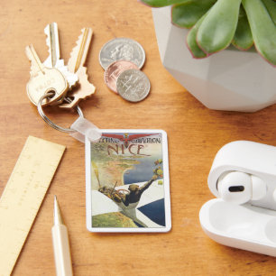 Oude Reisposter, Vliegtuig boven Nice Frankrijk Sleutelhanger