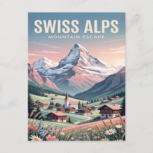 Oude Reisposter | Zwitserse Alpen Briefkaart (Voorkant)
