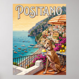 Oude Reisposters   Positano Italië Hond Kust Poster