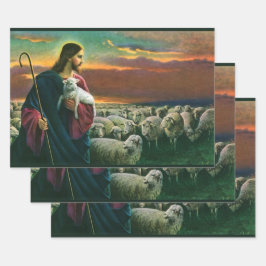 Oude Religie, Christus Goede Herder met Kudde Inpakpapier Vel