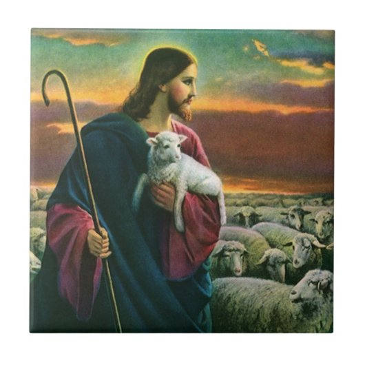 Oude Religie, Christus Goede Herder met Kudde Tegeltje (Voorkant)