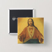 Oude Religie, Heilig Hart van Jezus Christus Vierkante Button 5,1 Cm (Voorkant /achterkant)