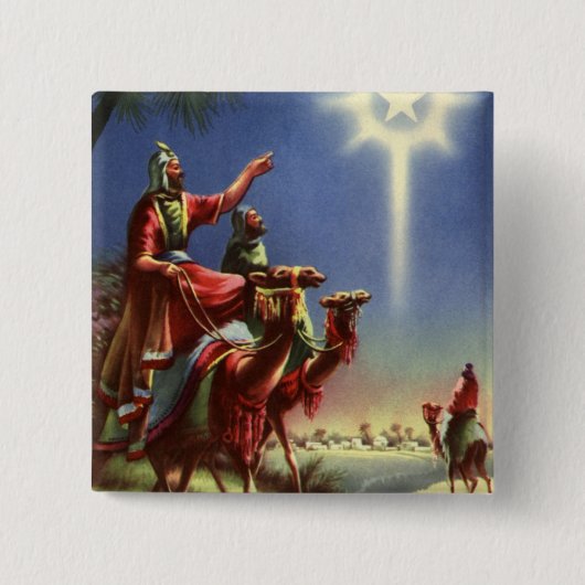 Oude religie, wijze mannen met ster van Bethlehem Vierkante Button 5,1 Cm (Voorkant)